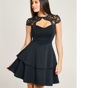 Sully Black Lace Keyhole Skater Double Tier Skirt